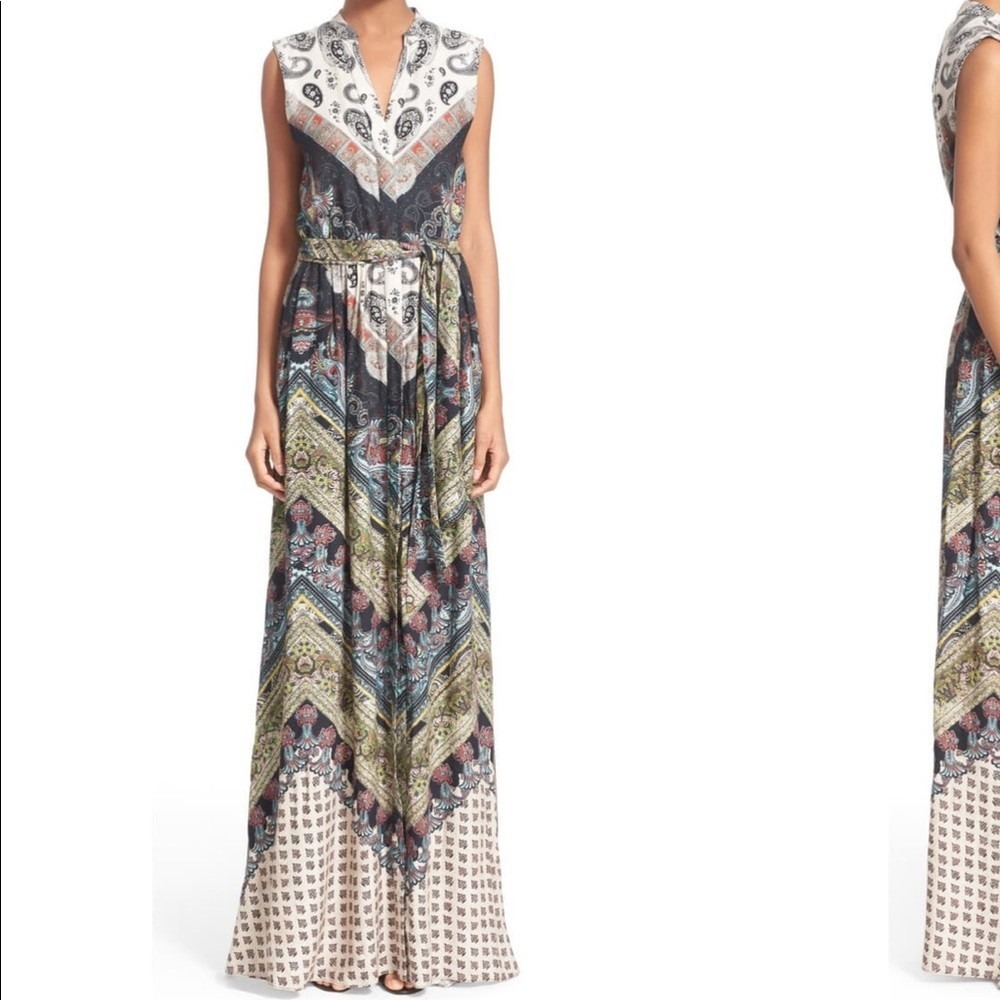 alice + olivia Maxi Dress Women 4 Multicolor Paisley Geometric Sleeveless V-Neck